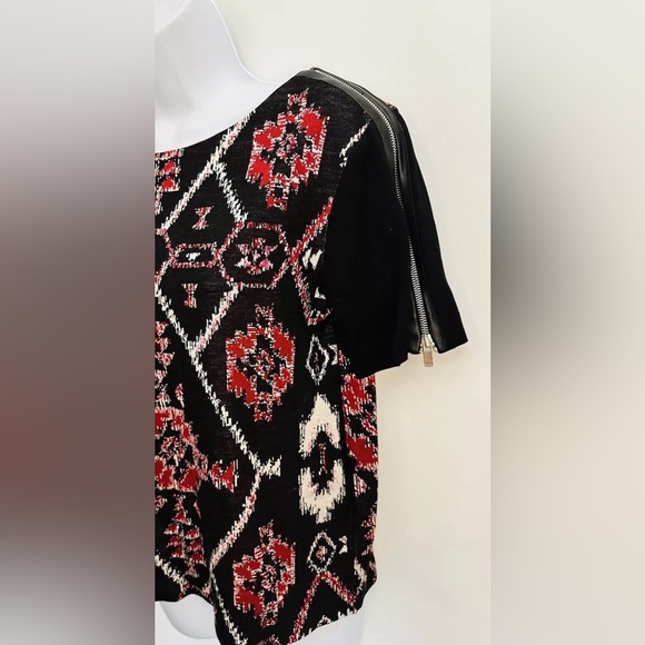 SANDRO PARIS Office Siren Blouse Sz2 US M Cowhide Leather Zip Sleeve Geometric - Picture 8 of 13